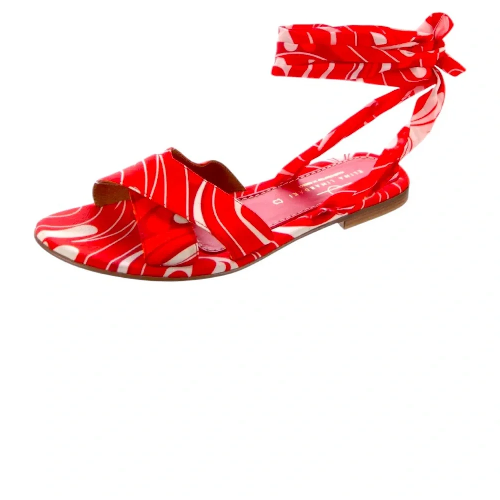 Anthropologie Elina Linardaki Leather Printed Sandals Women's Size: 9 - Picture 1 of 9
